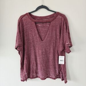 We The Free People Top Womens Medium Jordan Burnout Tee Merlot V‑Neck Oversized
